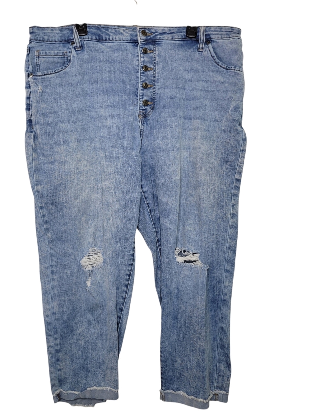 Sonoma Size 20W Straight Leg Cropped Distressed Raw Hem Denim Jeans Button Fly